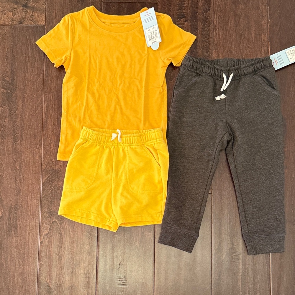 Cat & Jack Toddler Boys Bundle Yellow Shorts and Dark Gray Joggers Set